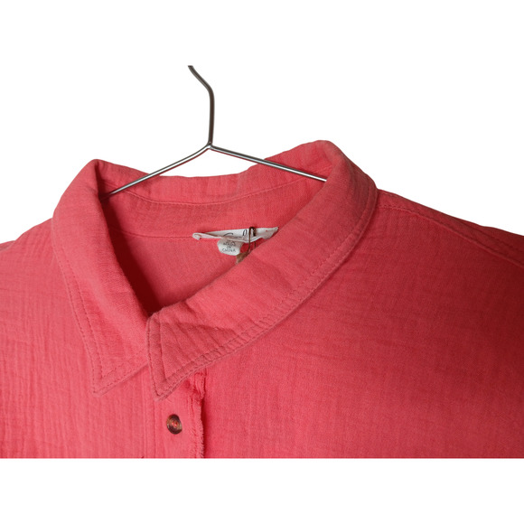 New Easel Los Angeles 2X Coral Pink Gauze Cotton Button Front Top Oversized - Picture 10 of 16